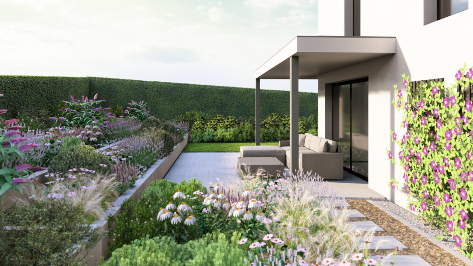 Efekt końcowy – ogród harmonijnie dopasowany do architektury domu w Warszawie